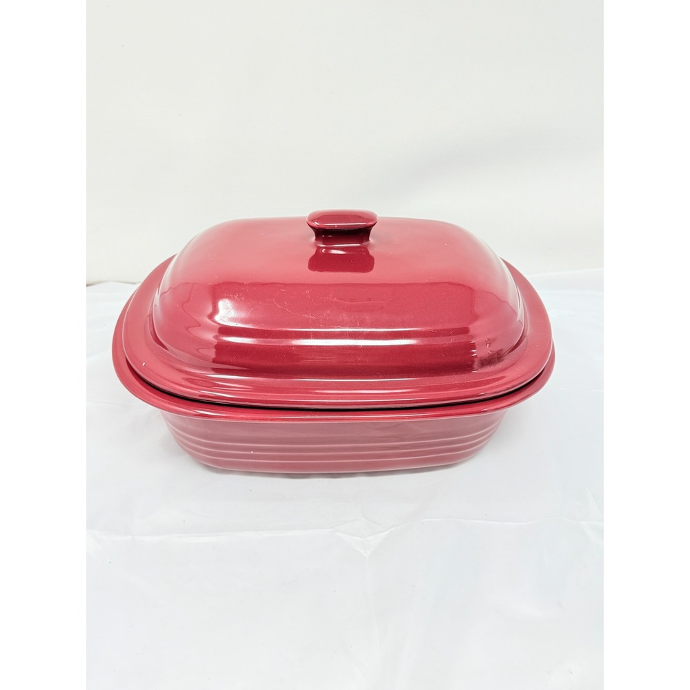 Pampered Chef Cranberry Red Deep Covered Baker 3.1 Qt Stoneware 1123 With Lid